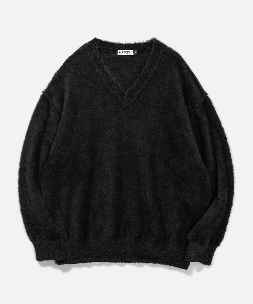 VASTIC Hairy Reverse V-Neck Knit_Black