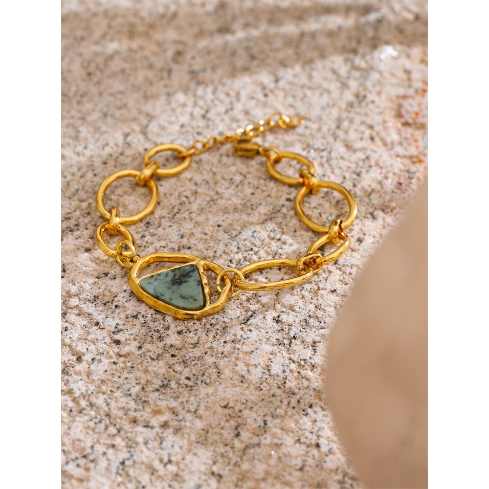 Yhpup Stainless Steel Natural Stone Fashion Chain Bracelet Bangle France PVD Gold Plated High Quality Summer Wrist Charm Jewelry