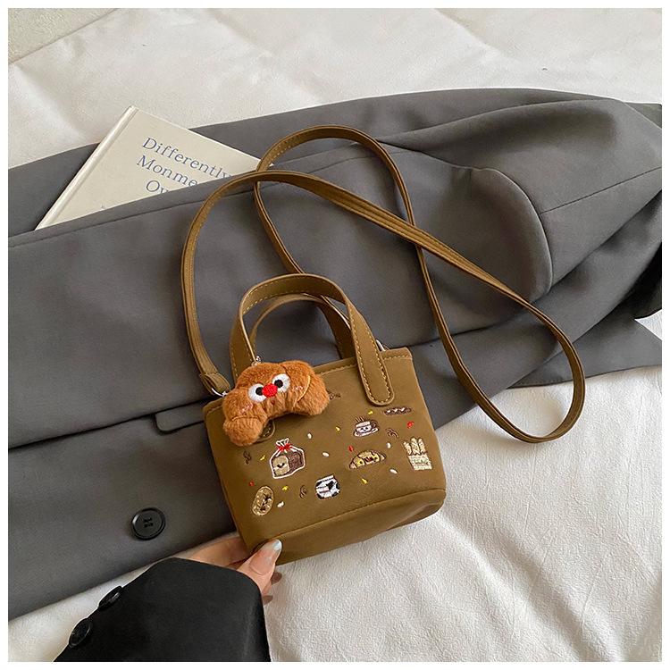 

Cute Cartoon Embroidery PU Leather Women s Shoulder Bags Retro Versatile Ladies Crossbody Bag Casual Solid Color Female Handbag