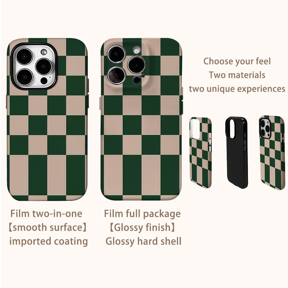 Green Checkerboard Phone Case for IPhone 16 15 14 13 12 11 X XS XR XSMAX 7 8 Pro Max Plus Double-layer Back Cover
