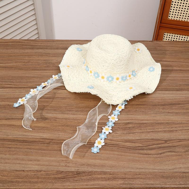 Summer Bow Sun Hat Female, Seaside Beach Vacation Sun Hat Outdoor Big Brim Sun Hat Sweet Straw Hat