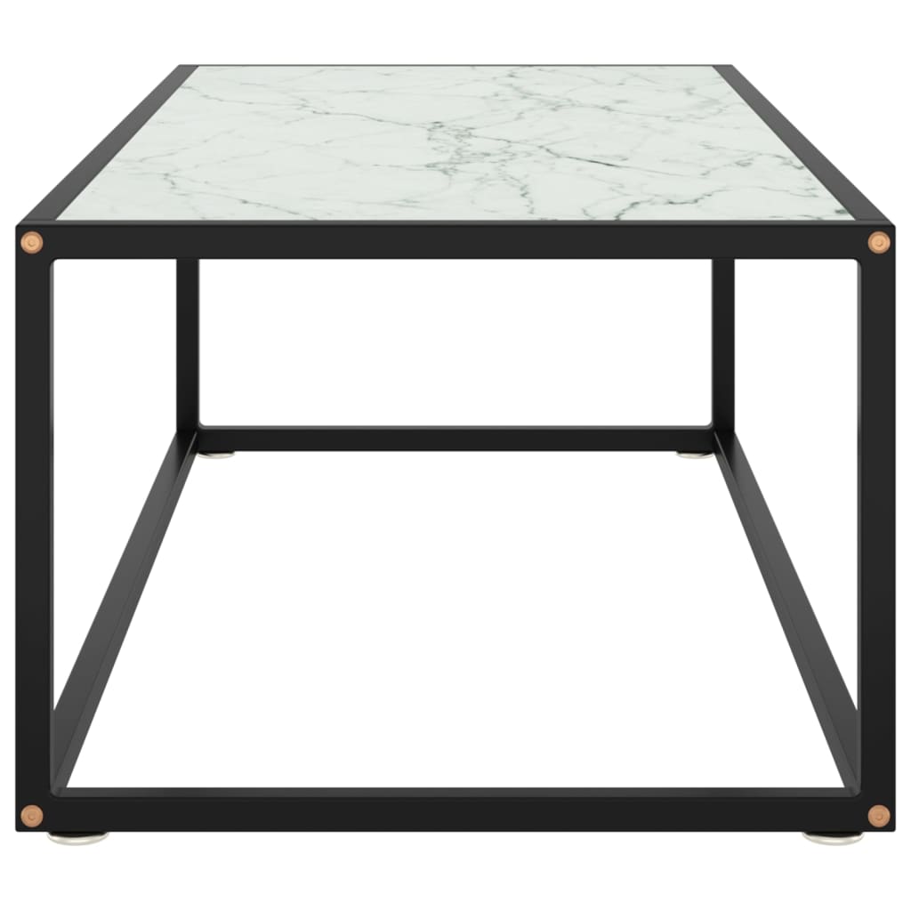 Black Coffee Table with White Marble Effect Glass 100 X 50 X 35 Cm