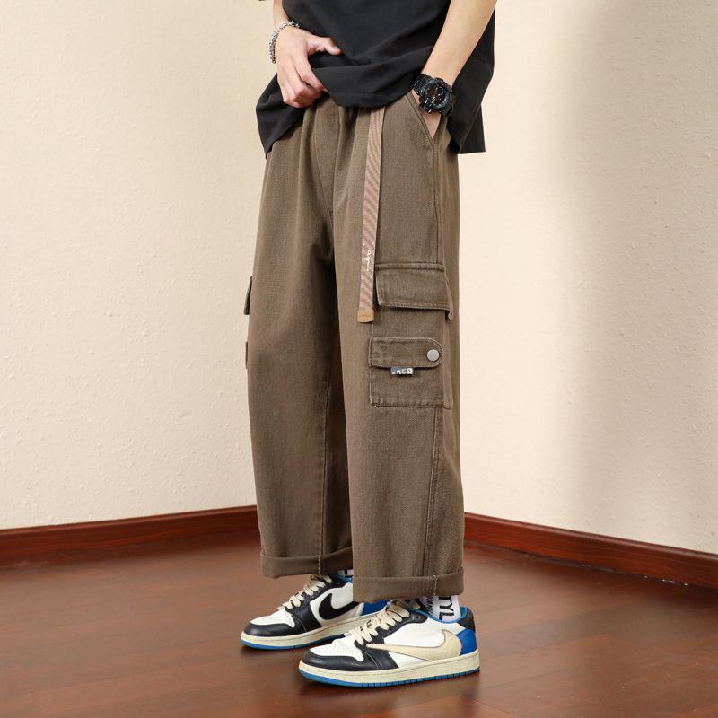 Men's Loose Straight Overalls, Spring/Autumn 2023, Wide-Leg Japanese Casual Trousers