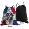 Dominican Republic Flag Backpacks Portable Drawstring Bundle Pocket Sports Bag Book Bags for Travel School