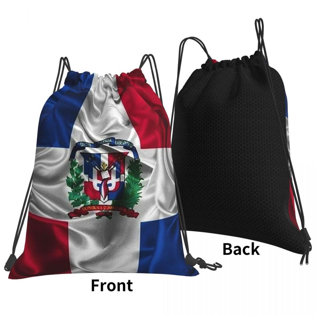 Dominican Republic Flag Backpacks Portable Drawstring Bundle Pocket Sports Bag Book Bags for Travel School