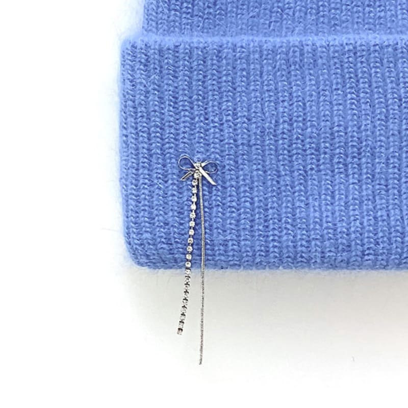 Außerweltliche Angora-Mütze mit Schleifenkette [Blau]