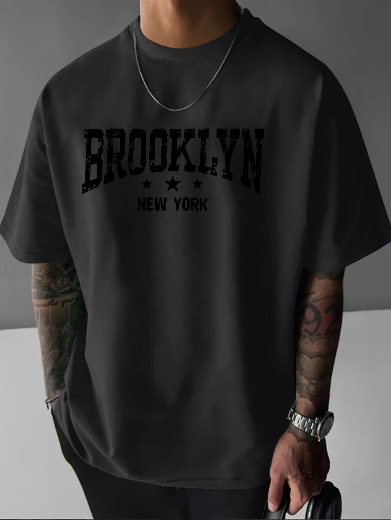 

Men s 100% pure cotton fashionable casual loose Brooklyn New York pattern printed round neck short sleeved T-shirt top 5XL різнокольоровий