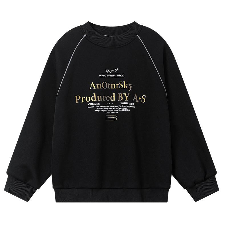 Boys Black Thin Sweatshirt 2026 Fall Teen Kids Loose Fit Sport Top