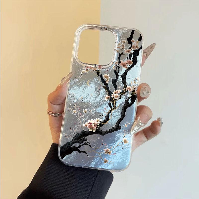 Withered Tree Flowers Fashion Phone Case for iPhone 13, 14 Pro Max, 15, 16 Pro, and 17 Girly Edition.
