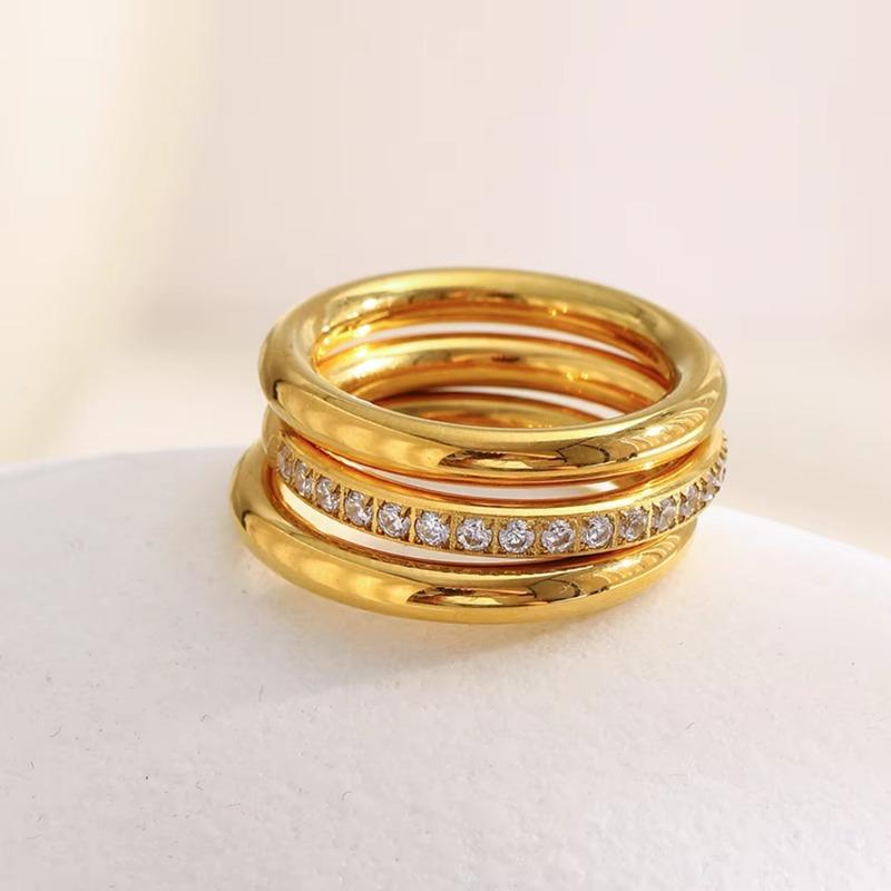 

Huajie 3Pcs/set Gold Color Circle Women s Shininh Rings Sets Inlaid Brilliant Zircon Exquisite Retro Banquet Trendy Tide 9 золотий