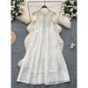 Retro Palace Style Sleeveless Dress Women Summer Jacquard Hollow Loose Meat Covering Design Sense Immortal Big Hemline Long Dress