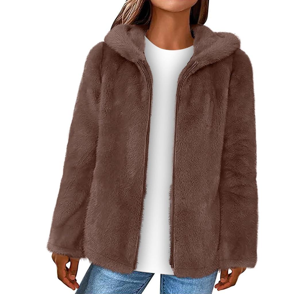 Jednokolorowy damski dwustronny koralowy aksamitny luźny sweter z kapturem ciepły damski zapinany na zamek błyskawiczny kurtka z wełny jagnięcej