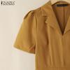 ZANZEA Women Casual Turn Down Collar Summer Short Sleeve Dress