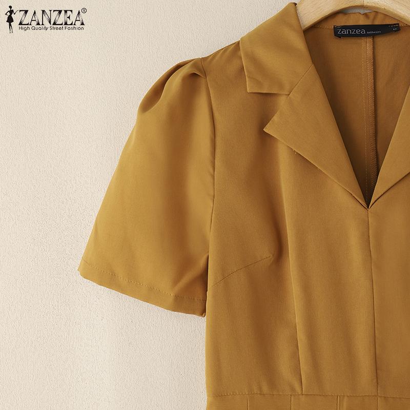 ZANZEA Rochie de vară cu mâneci scurte cu guler răsturnat pentru femei