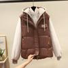 Splicing fake two-piece cotton jacket vest jacket women's autumn and winter new fashion hooded sweater jacket