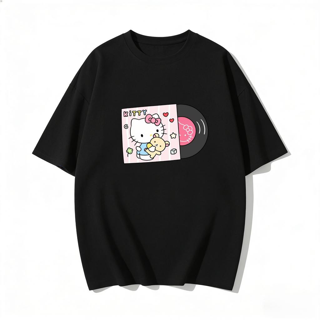 2026 Summer Hello Kitty Cartoon Printed Short Sleeve Pure Cotton Tshirt Womens Family Matching Outfits Classic Fashion Tee Top