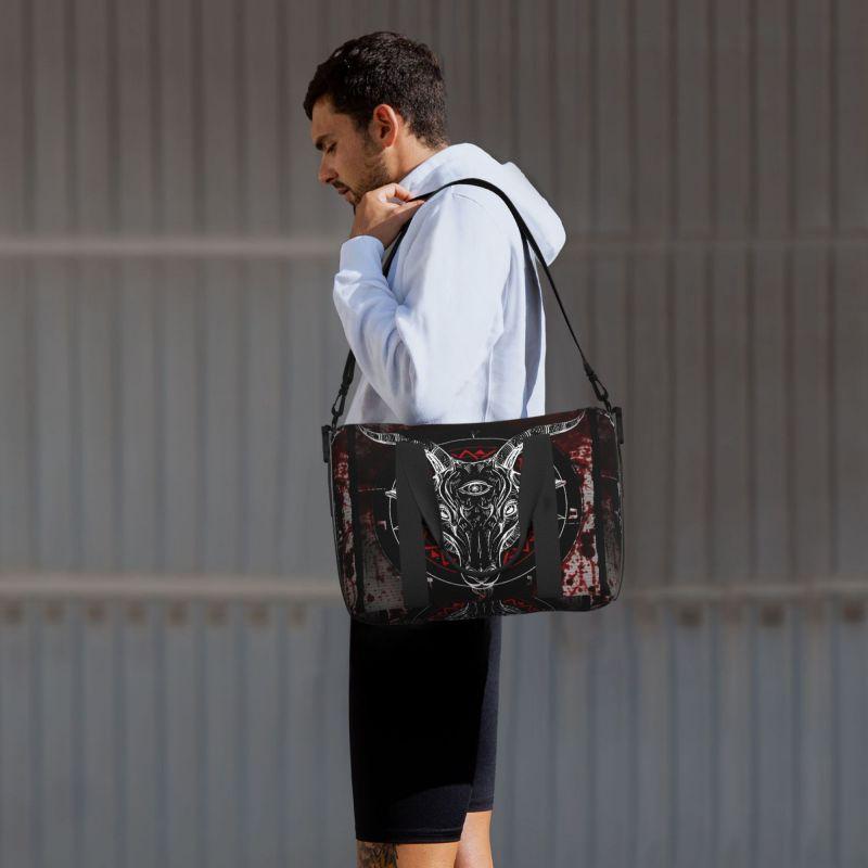 Pentagram with Demon Baphomet Satanic Goat Head Travel Duffel Bags Unisex Waterproof Carry on Luggage Bag Weekend Overnight Bag