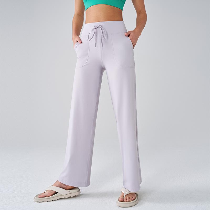 Sweatpants Yoga pants Women's Lycra antibacterial high waist pocket straight trousers loose and thin sportswear fitness pants