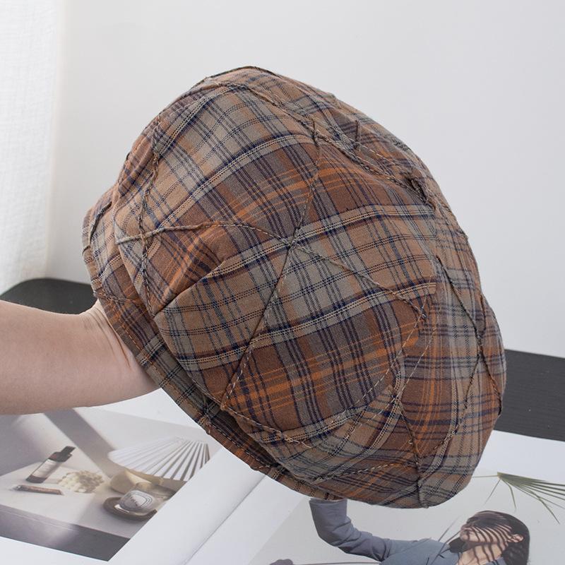 

Ретро клетчатый берет для женщин на весну и осень, тонкий стиль, универсальная шляпа художника, маленькая модная восьмиугольная шляпа, чтобы показать лицо One size