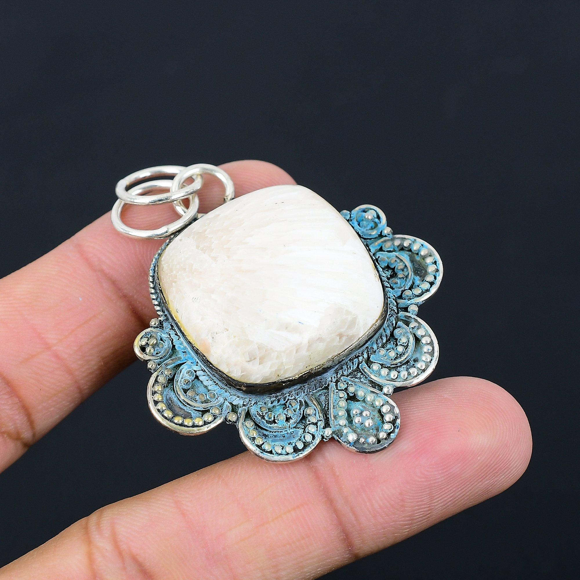 

Daughters Day Sale Natural Scolecite 925 Sterling Silver Mother Pendant Jewelry