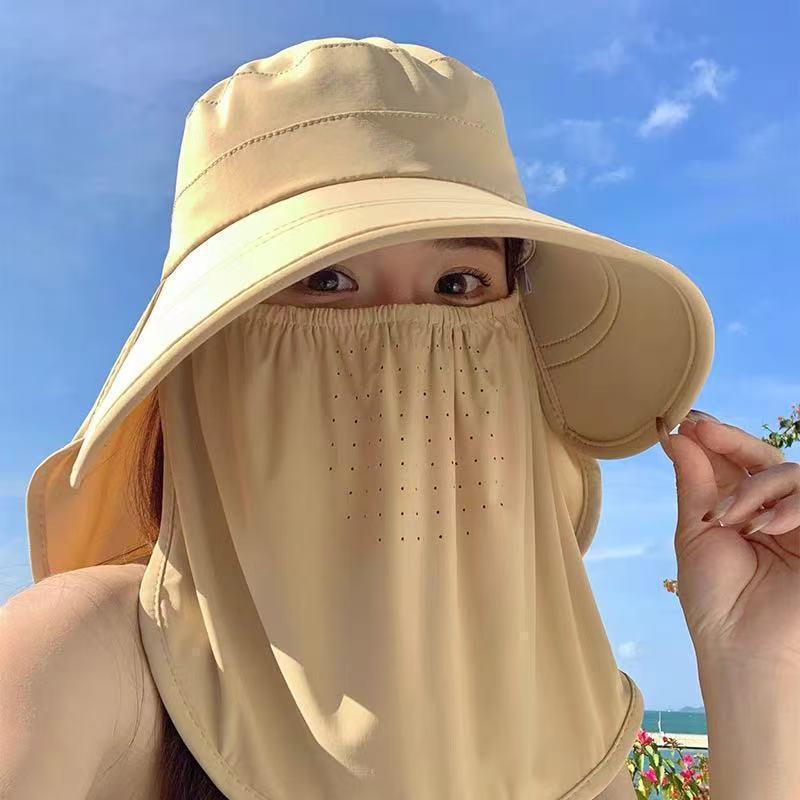 1pcs Casual Foldable Shawl Fisherman Hat Wide Brim Adjustable Ice Silk Sunscreen Hat Anti UV Breathable Tea Picking Hat Summer