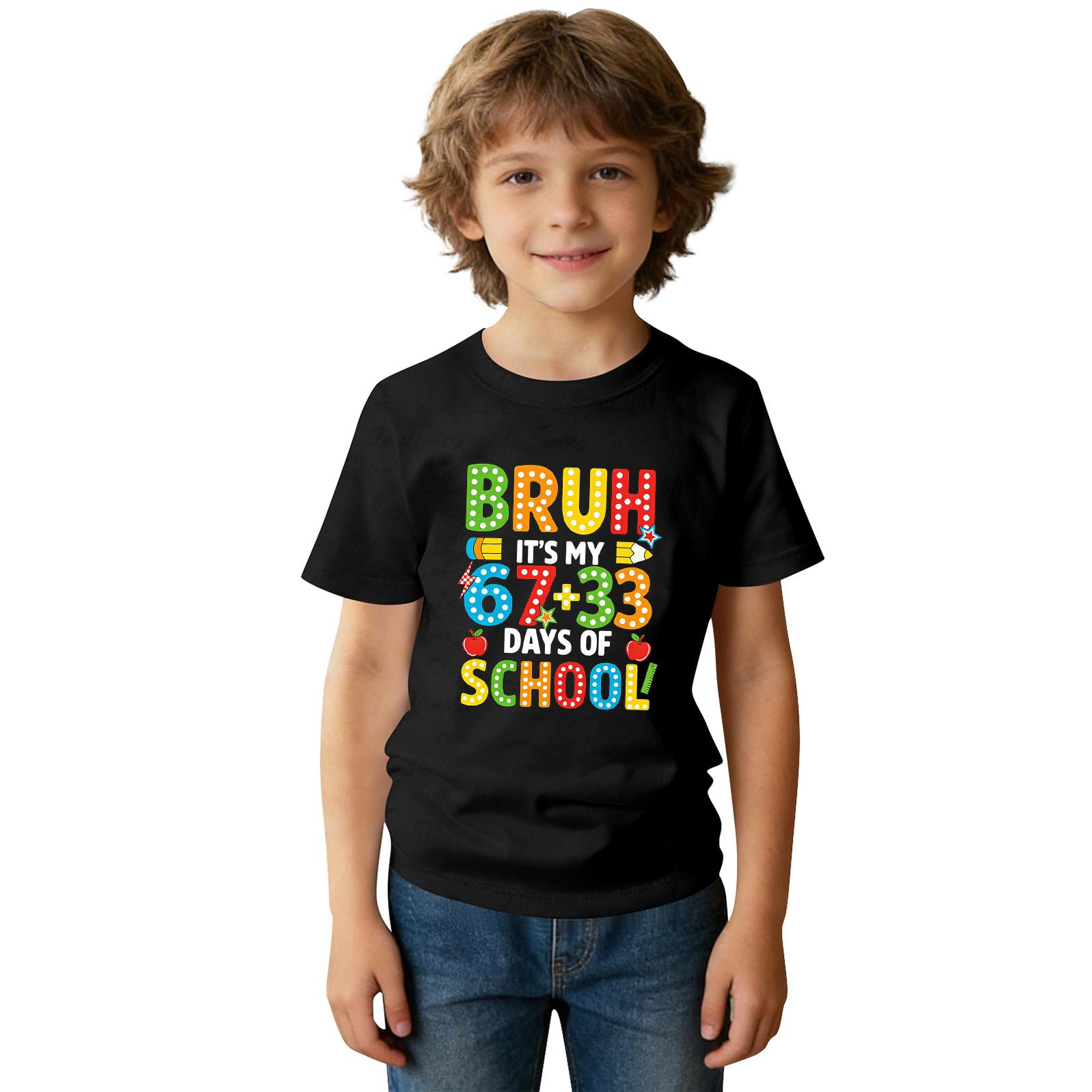 

Модная рабочая одежда с короткими рукавами и круглым вырезом, топы с принтом для детских летних топов 150 чёрный