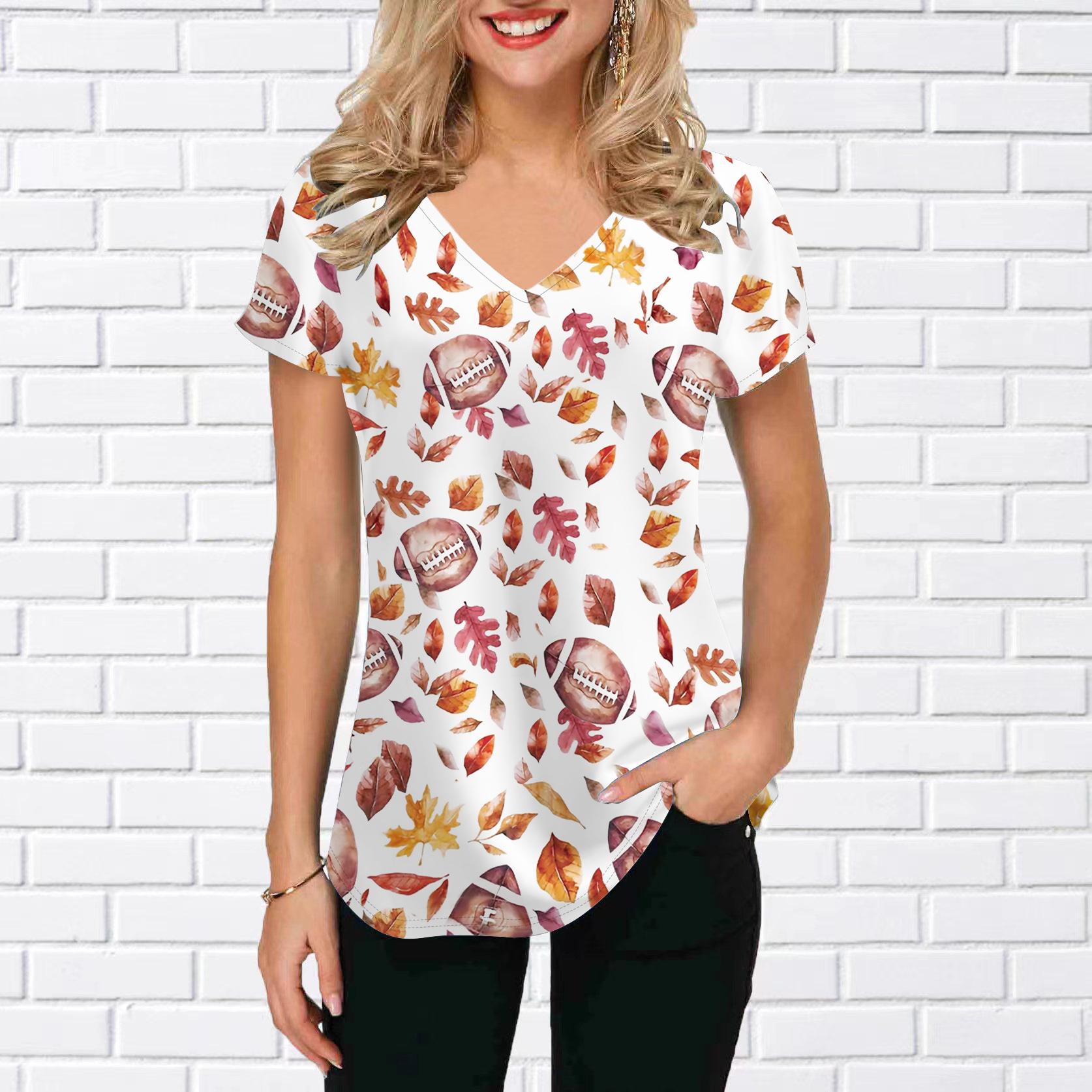 

Женские топы с v-образным вырезом и короткими рукавами, подсолнечник, синие цветы и растения, свободная футболка, повседневная блузка 8XL оранжевый