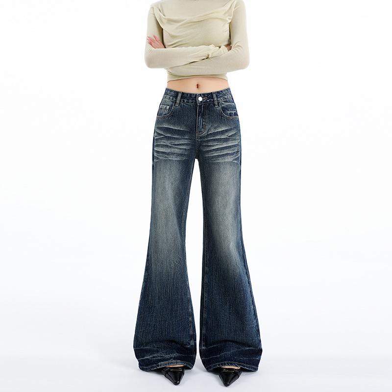 American Spice Girl Low Waist and Slightly Pulled Jeans Women's Autumn New Loose and Skinny Legs Flared Pants