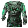 3D Print Cats Graphic Men's T-Shirts Fashion Creative Design Long Sleeve Round Neck Pullover Tops Autumn Casual Comfortable Tees