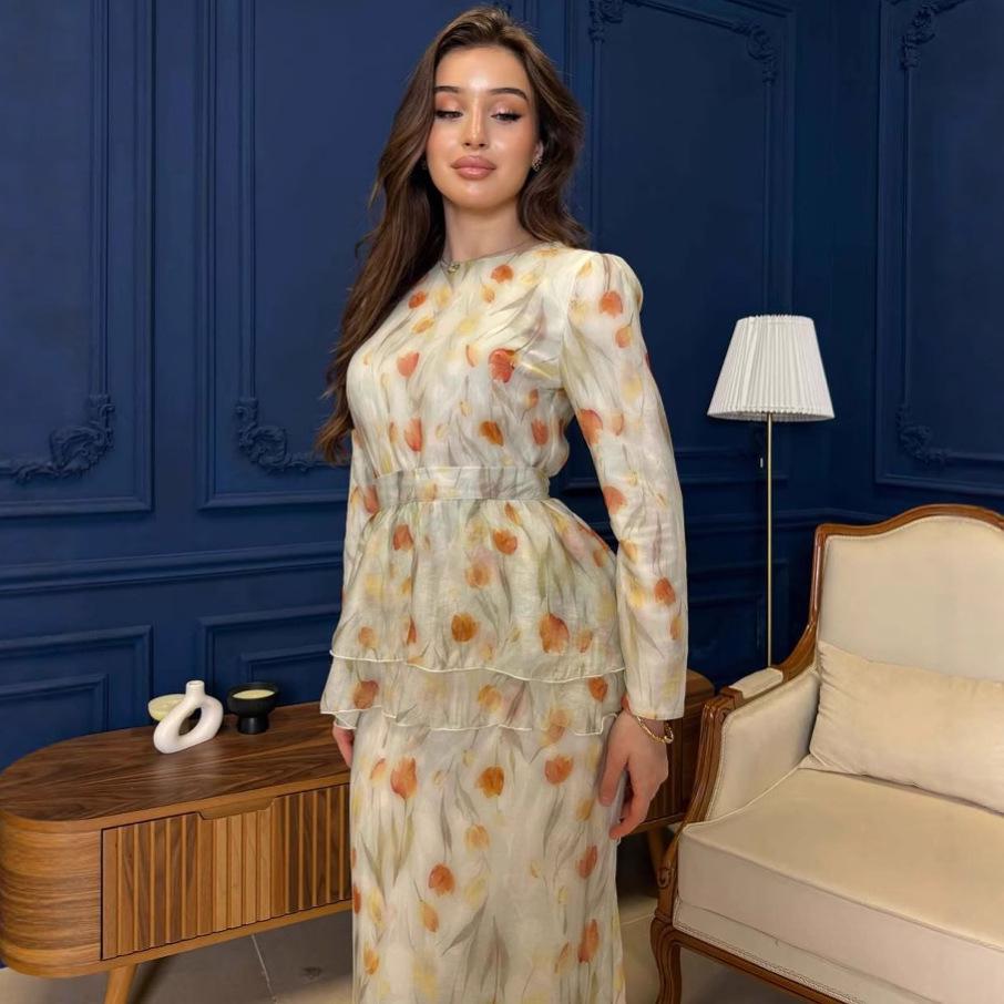 European & American Floral Cinched Waist Summer Dress with Camisole