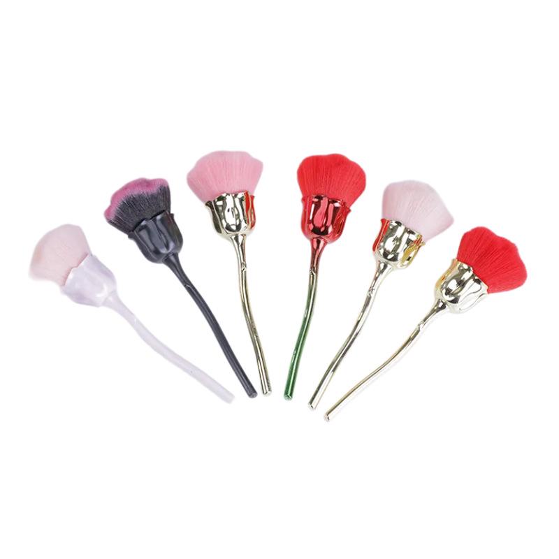 Rose Flower-Shaped Makeup Brush - Soft Bristle, Electroplated Handle, Ideal for Loose Powder, Blush, Nail Art Dust.