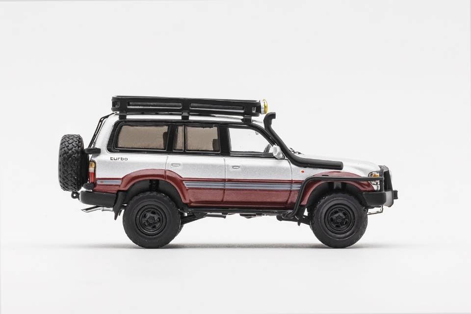 Gaincorp Products Toyota Land Cruiser LC80 Retrofit Version LHD Red Finished Model 1/64 - - Silver/Maroon