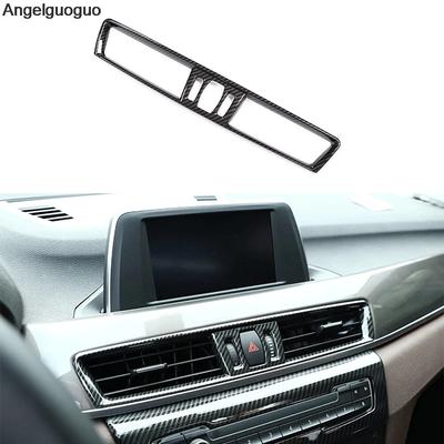 Carbon Fiber Style ABS Frontkonsolenverkleidung Klimaanlage Entlüftungsrahmen AC Steckdosenabdeckung Verkleidung für BMW X1 F48 2016 2017