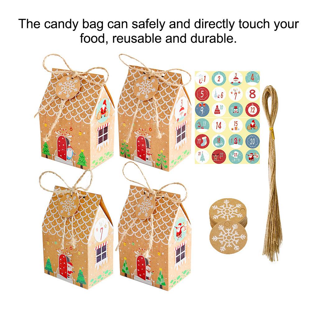 Pack of 24 Christmas Candy Boxes Set Kraft Paper Holiday Snacks Gift Bags New Year Atmosphere Packaging Cookies Ornament