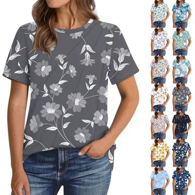 Top Casual de Moda para Mujer con Estampado Floral, Manga Corta, sin Capucha