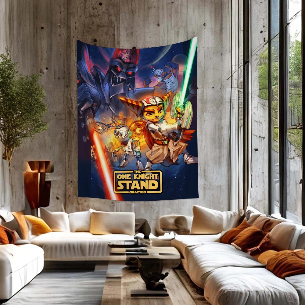 RRatchet And Clank Game Tapestry Anime Tapestry Hippie Flower Wall Carpets Dorm Decor Wall Hanging Home Decor