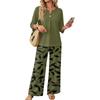 Women's Casual Printed 2 Piece Outfit with 3/4 Sleeve Button Top and Wide Leg Pants Set