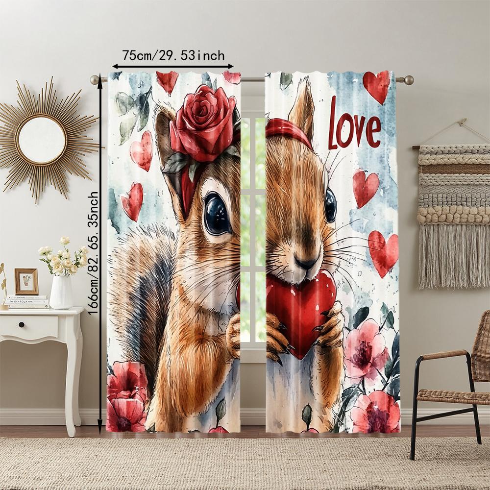 2 Pcs, Versatile Polyester Transparent Curtains for Home Decoration Valentine'S Day Love1 for Use In Bedrooms and Living Rooms