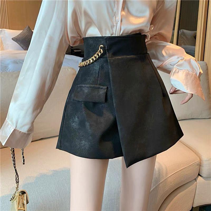 

Khaki Wide-Leg Shorts Skirt: Versatile Autumn/Winter Slimming Design for Women S (up to 95 jin) чёрный