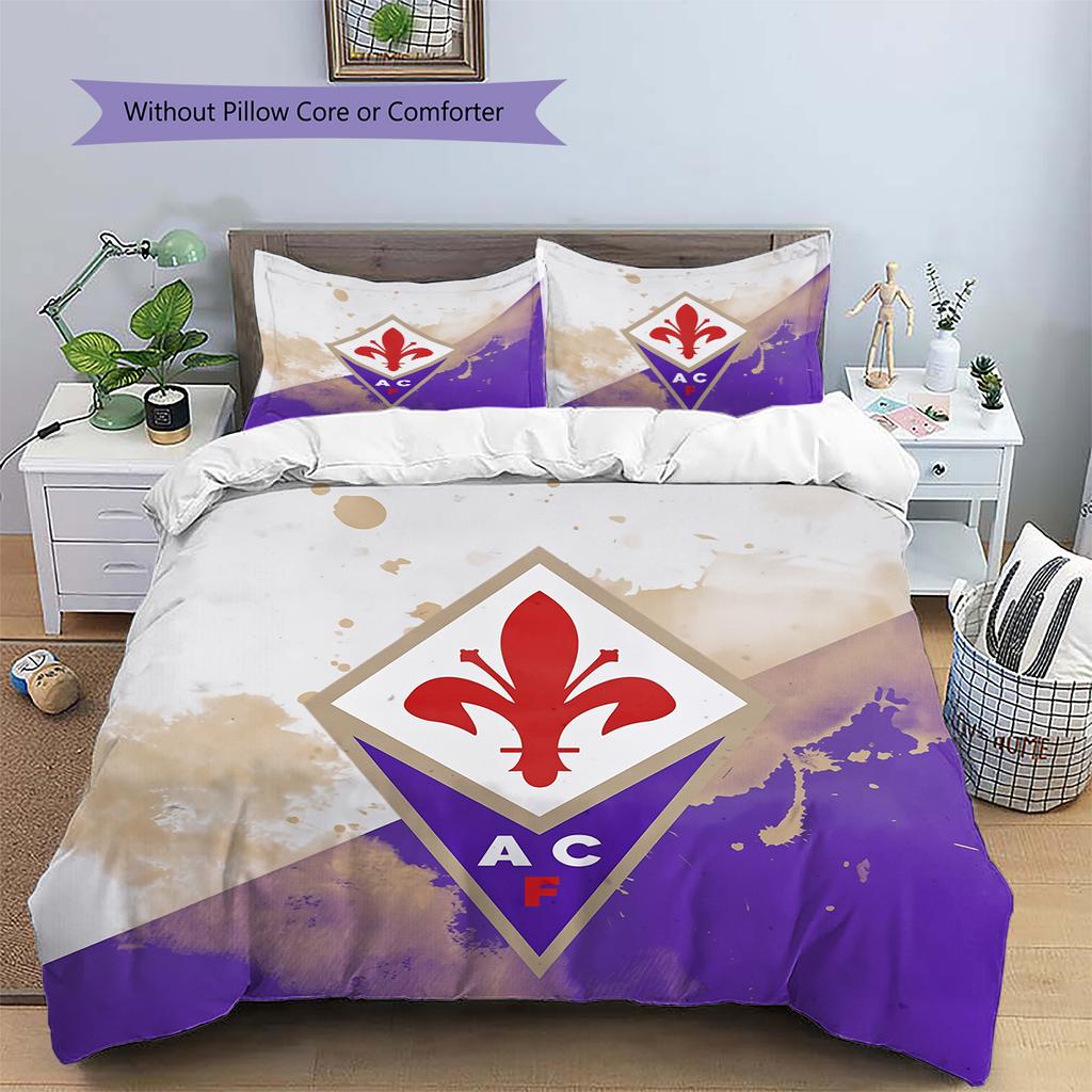 Fotbalový klub ACF Fiorentina Vzorované povlečení Sada prošívaných přikrývek Domácí dekorace Dárek (1 * povlak na peřinu + 2 * povlak na polštář bez jádra)