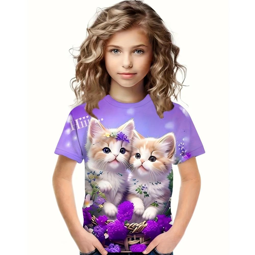 Children's T-Shirt Girl Clothes Animal 3D Print Children Top Summer Kids T Shirt Casual Round Neck Fashion Tee Teen Girl Clothes