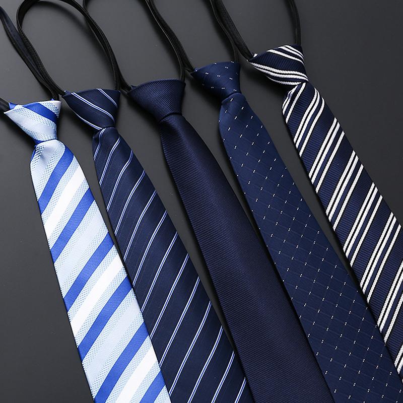 Elegant 8CM Lazy Ties Blue Black Red Striped Men Shirt Business Dress Zipper Tie Neckties Accessories Wedding Groom