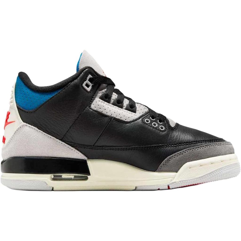 New Jordan Air Jordan 3 Anti Slip Wear Resistant Mid Top Children's Basketball Shoes Black Gray Unisex IB8968-004
