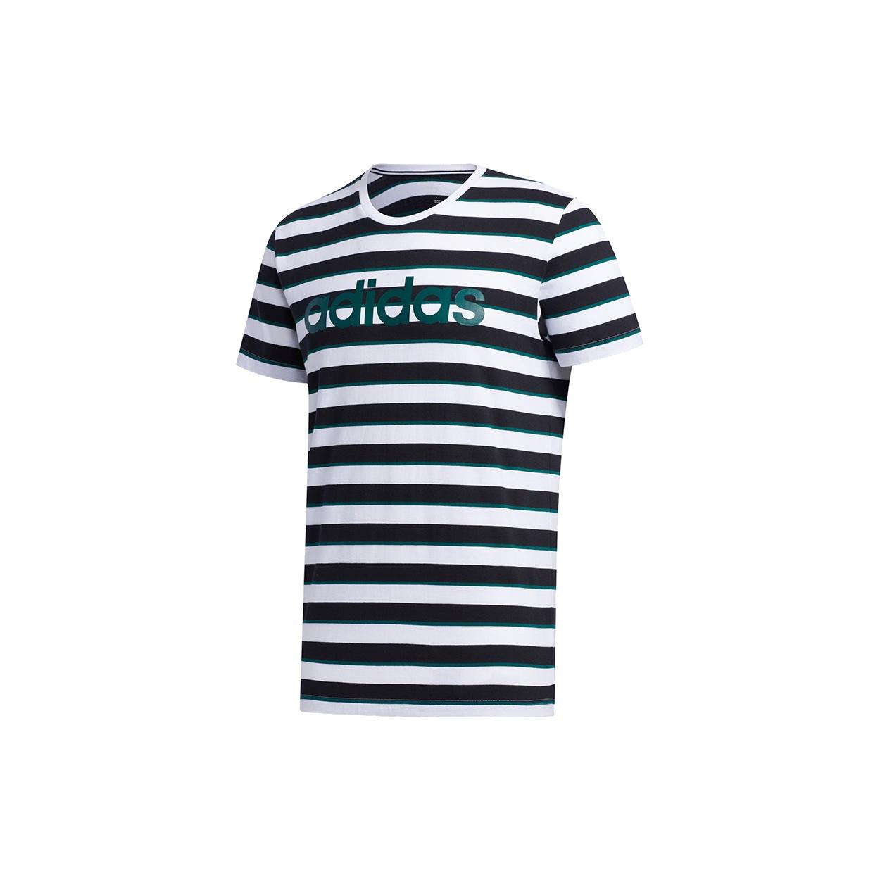 adidas neo M Esntl Lg S T3 Logo Printing Stripe Sports Short Sleeve Black Men s FP7426 L