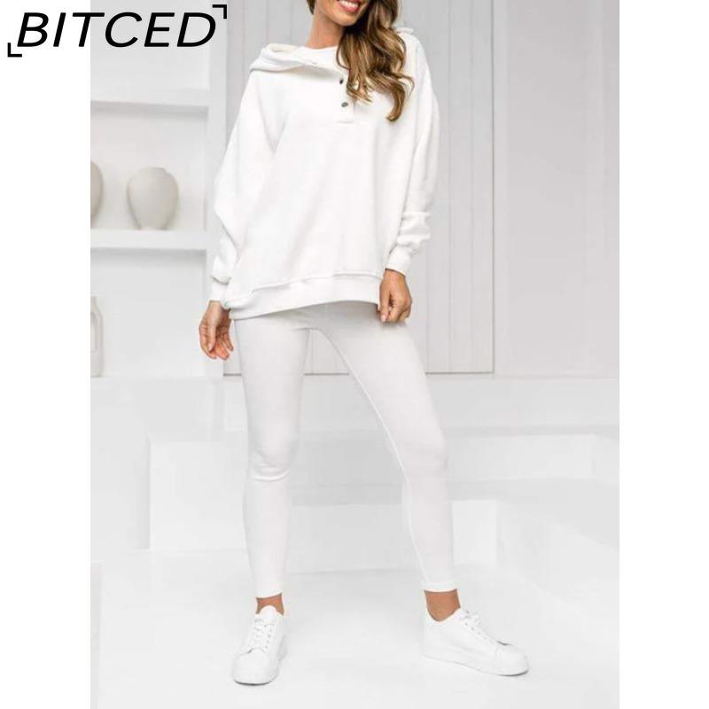 BITCED Women's Sportswear Hooded Sweatshirt with Thick Ribbed Slim-Fit Vest and Trousers Three-Piece Set