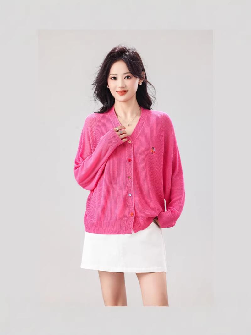 2026 Spring Korean Batwing Sleeve Embroidered Long Knit Cardigan for Women One Size розы красного