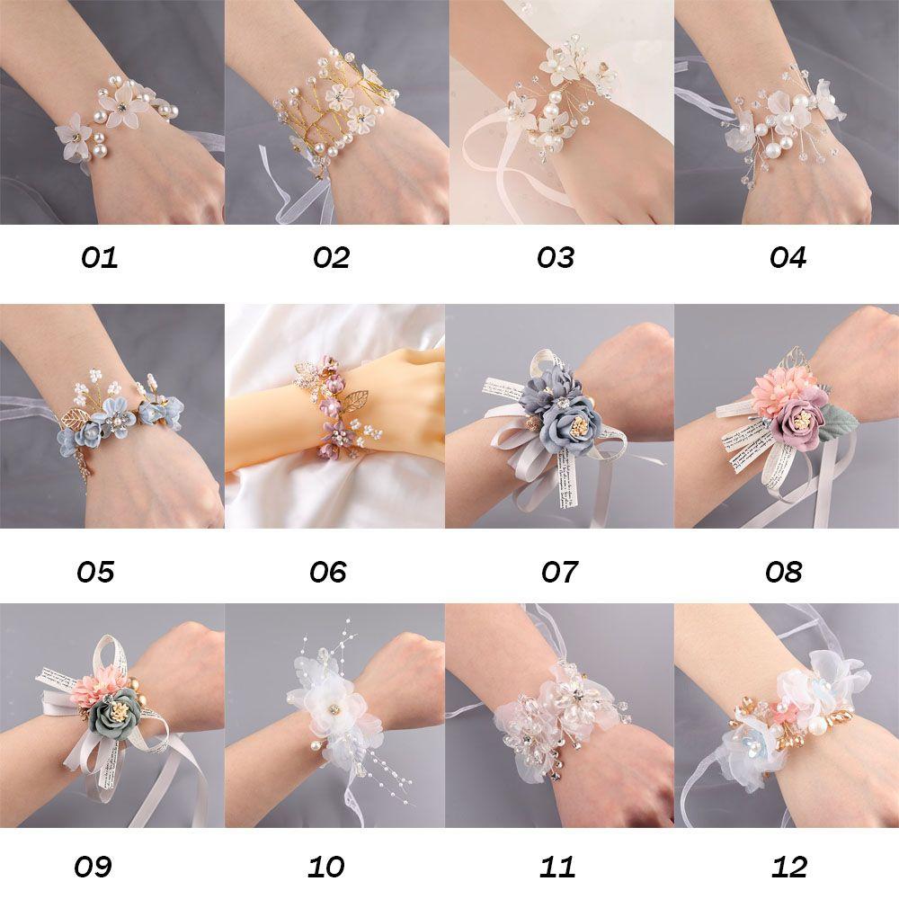 Party Decor Lace-up Hand Flower Bridal Prom Accessories Bride Wrist Flower Bridesmaid Bracelet Flower Bracelet Hand Flowers