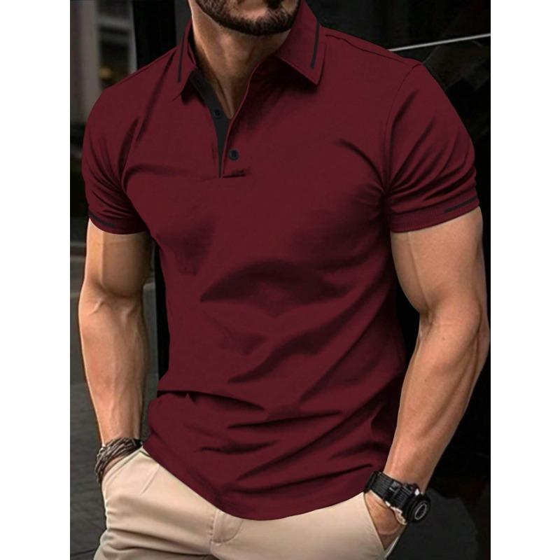 Polo casual sportiva da uomo in jacquard con colletto rovesciato e maniche corte