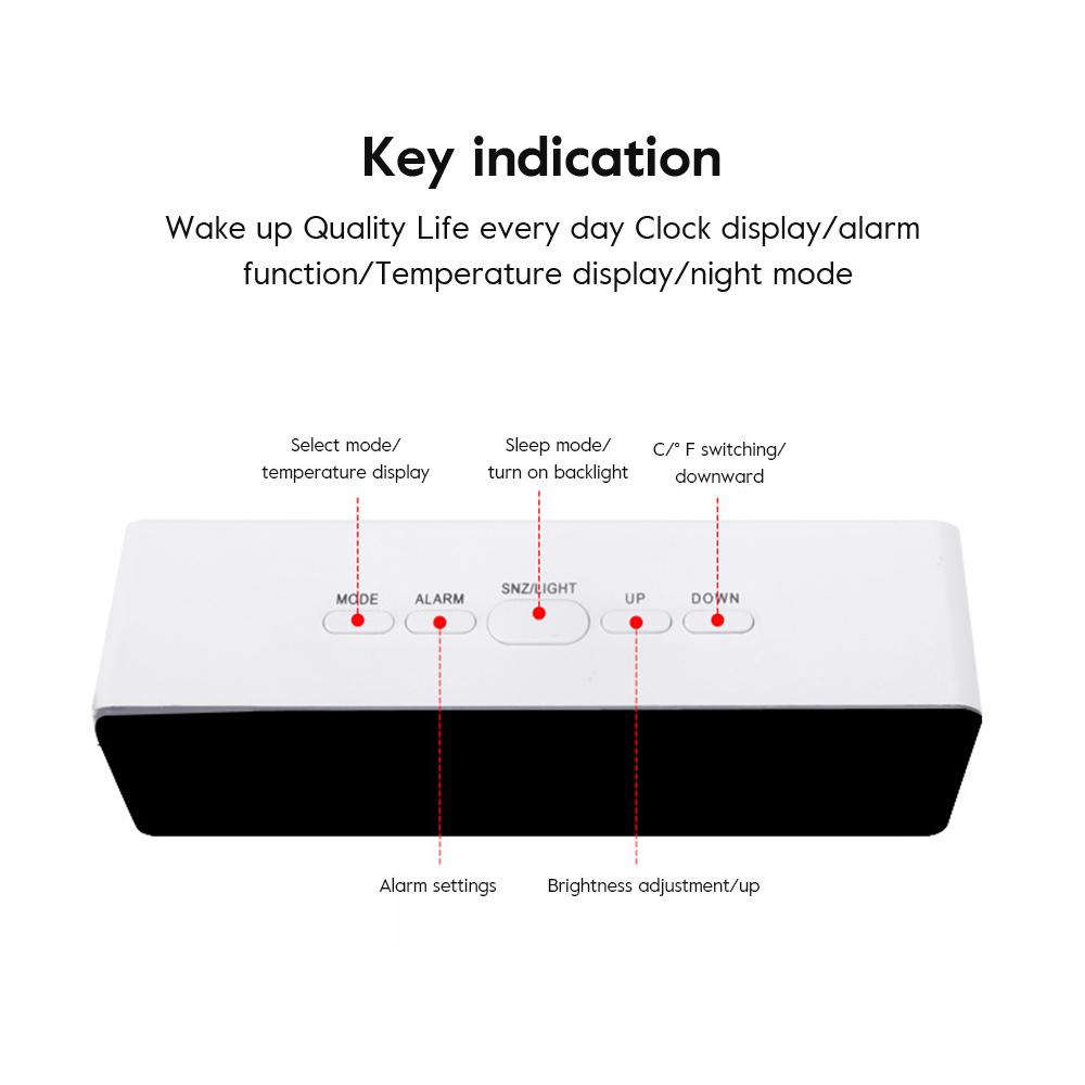 1pc Digital Alarm Clock LED Large Mirror Display Snooze Temperature Night Light USB Rechargeable Prompt Alarm Clock Home Decor