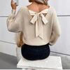 V-neck Solid Color Long Sleeve Casual Loose Sweater with Bow for Women - Autumn Collection